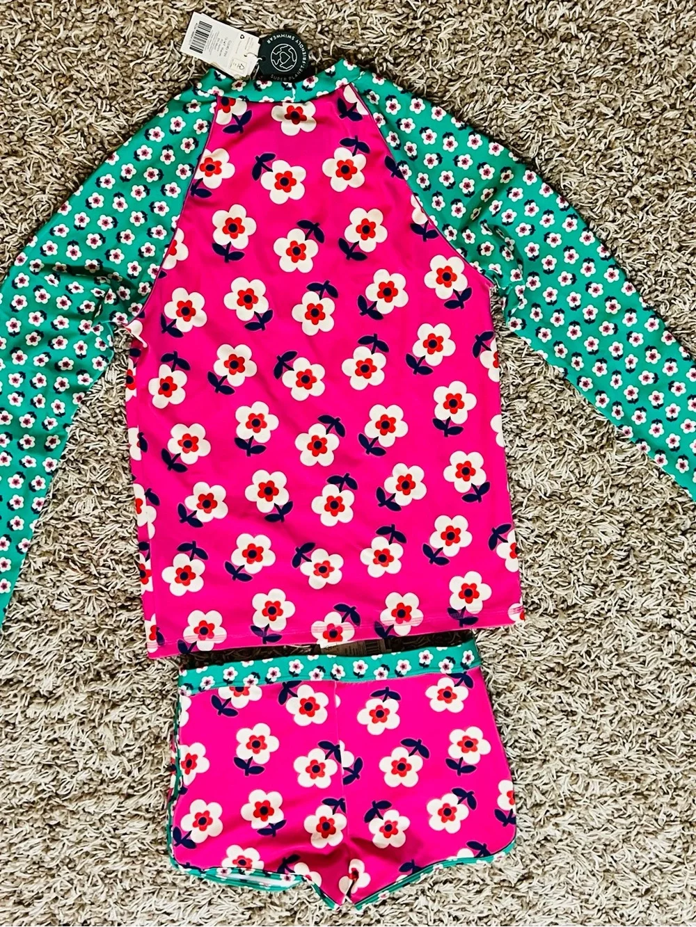 NWT❤️Mini Boden Girls Rash Guard Swimsuit Set sz13/14Y